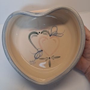 Ellis Pottery Heart Shaped Bowl Hand Crafted Hand Painted & Signed Vintage